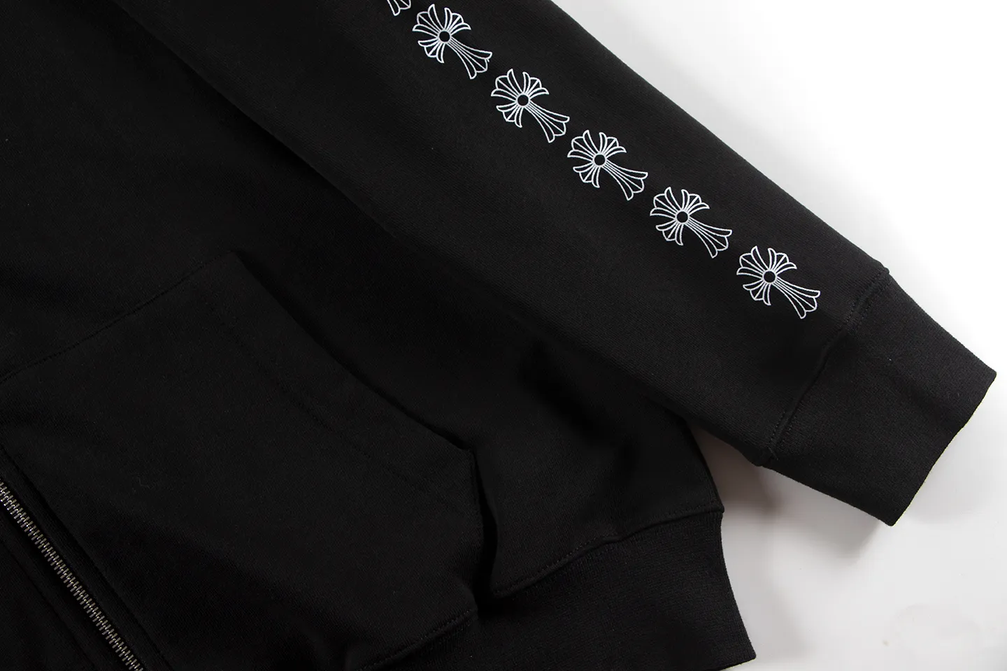 P290 Chrome Hearts Chrome Hearts Horseshoe Cross Sanskrit Cardigan Hooded Sweatshirt Size: S M L XL Color: Black, White